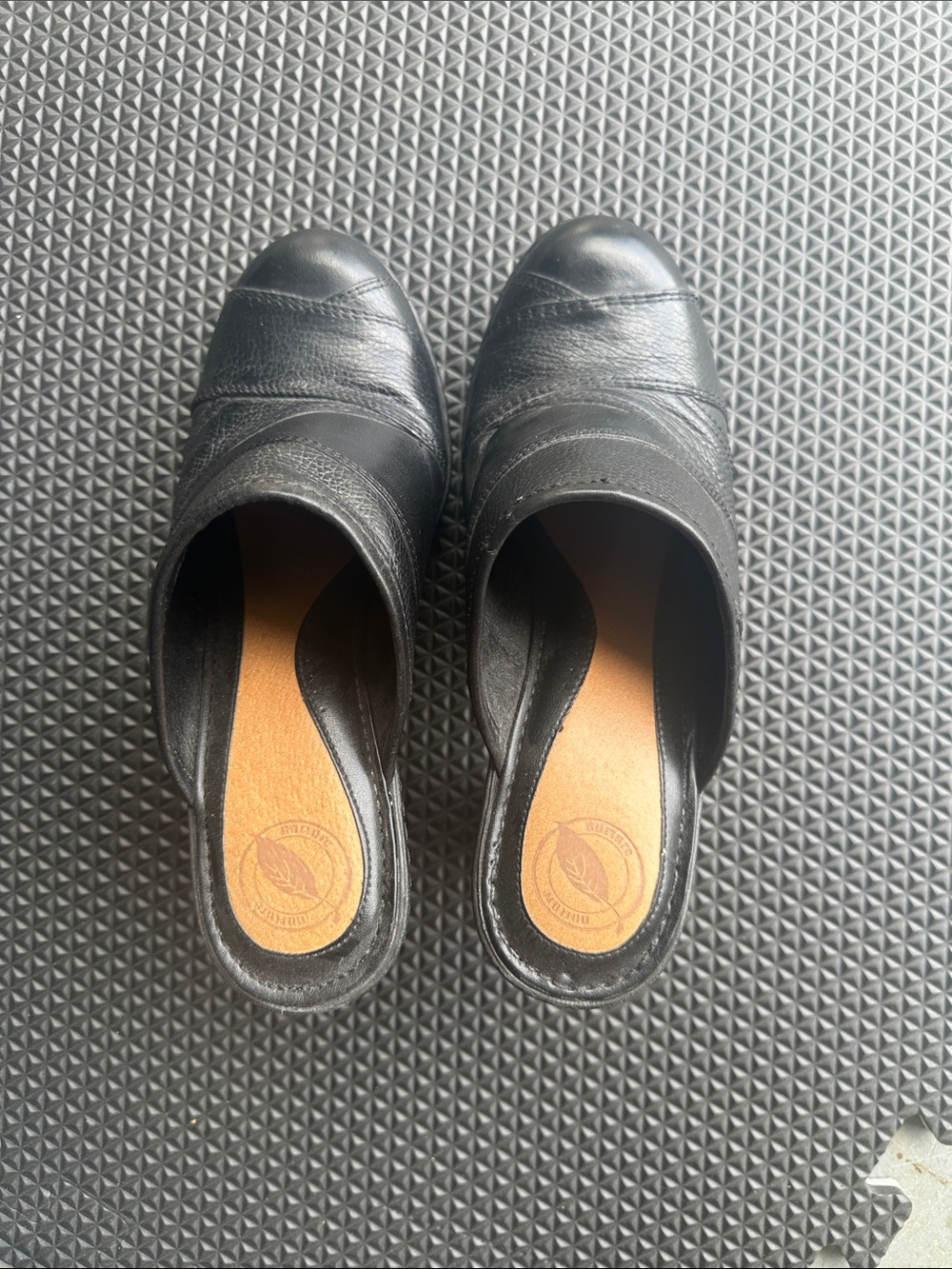 Black Leather Slip-On Clogs
